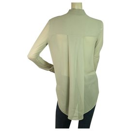 Helmut Lang-Helmut Lang Gray Long 100% Blusa de seda transparente com botões em tamanho superior S-Cinza