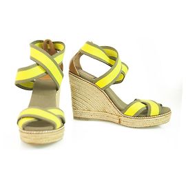 Tory Burch Adonis Jaune Sangle Élastique Compensée Sandales Plateforme Espadrilles 10M Jaune