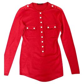 Balmain wool henley cardigan red Red