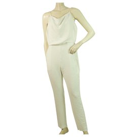 Iro-IRO Hatford Ivory White Silky Open Back Overall Jumpsuit Pants size 38-White