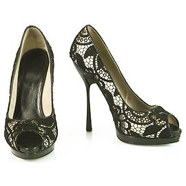 Alexander Mcqueen Alexander Mc Queen Schwarze Spitze High Heels Peep Toe Pumps Schuhe - Sz 40 Schwarz
