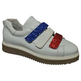 Sneakers Jonak in pelle bianco blu e rosso broccato Bianco Rosso Blu