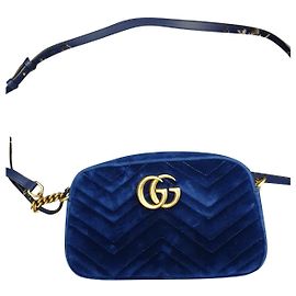 Borsa a spalla Gucci GG Marmont in velluto blu scuro Blu scuro