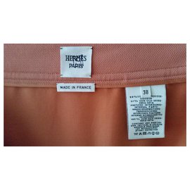 Hermès-FALDA MIDI HERMES ESPRIT PORTEFEUILLE EN CRÊPE DE SOIE-Beige