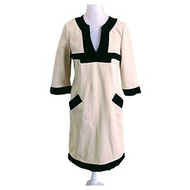 Vestido Diane von Furstenberg Caden em jersey de algodão preto e creme Preto Cru