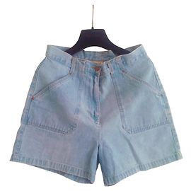 Shorts retrô vintage Bill Blass de cintura alta em jeans azul claro. EM PERFEITO ESTADO. Azul Azul claro