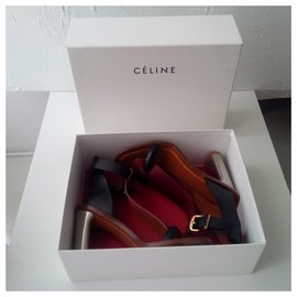 Céline-Sandali Phoebe Philo Bam Bam bordeaux e nero. 100% Leather. Made in Italy.-Nero,Bordò