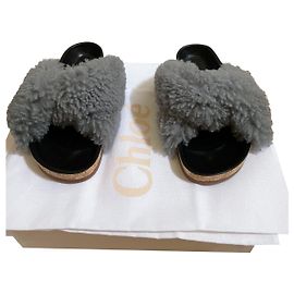Chloé Kerenn Mules Grey Wool and Leather Size 36 Grey