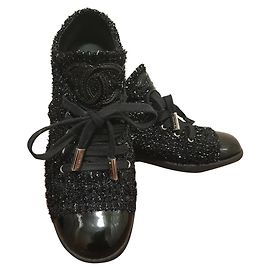 Scarpe con lacci Chanel in tweed nero taglia 39 Nero