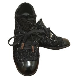 Chanel-chanel tweed lace up-Black