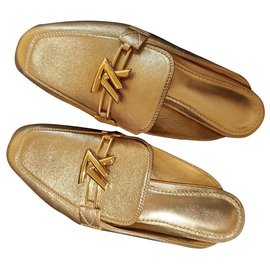 Autre Marque-Sandalias de cuero dorado Louis Vuitton mules-Dorado