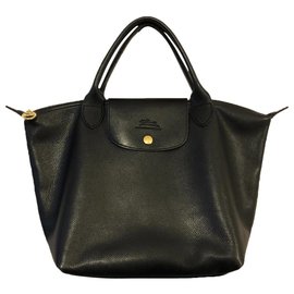 Longchamp black grained leather handbag Black
