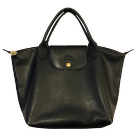 Longchamp-Longchamp black grained leather handbag-Black