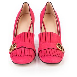 Gucci Hot Pink Suede Marmont Pumps Pink