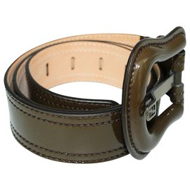 Fendi-Olive Patent Belt-Green