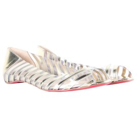 Christian Louboutin-Silver Specchio Leather A6 Peep Toe Flats-Golden,Metallic