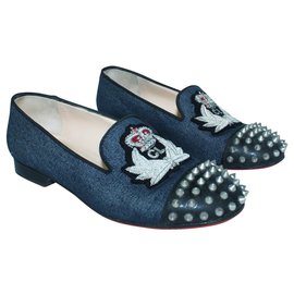 Christian Louboutin-Denim Intern Loafers with Studs-Other