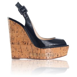 Christian Louboutin-Black Patent Wedges-Preto