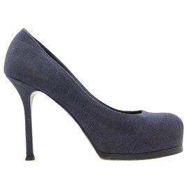 Yves Saint Laurent-Zapatos de tacón de mezclilla azul con plataforma-Azul