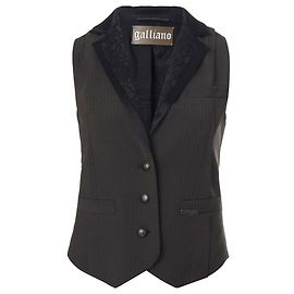 John Galliano Gilet gessato con colletto allacciato Nero