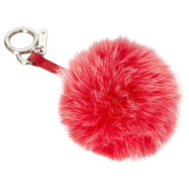 Fendi-Fendi Red Fur Pom-Pom Key Chain-Red