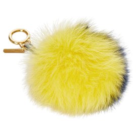 Fendi-Fendi Yellow Fur Pom-Pom Key Chain-Blue,Yellow