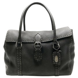 Fendi-Sac à main en cuir noir Selleria Linda Fendi-Noir