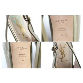 Saint Laurent-Size 39 Olive Leather Tribute Strappy Platform Heels-Other
