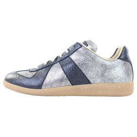 Maison Martin Margiela-Maison Martin Margiela Mens sz 40 Silver x Black Leather Replica Sneaker-Other