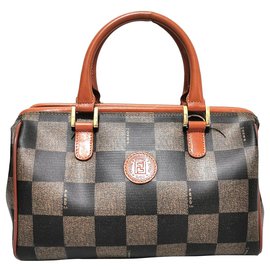 Fendi-Sac Boston Fendi Pequin Boston-Marron,Noir