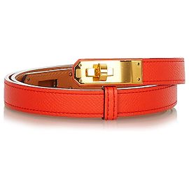 Hermès Cinto Kelly Hermes Orange Epsom Dourado Laranja