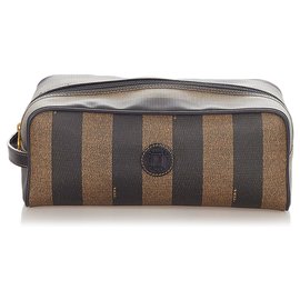 Fendi-Fendi Brown Pequin Clutch Bag-Brown,Black