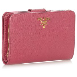 Prada-Prada Pink Saffiano Bifold Wallet-Pink