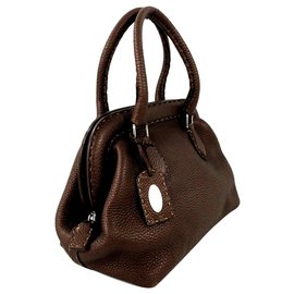 Fendi-Sac à main Fendi en cuir marron Selleria-Marron
