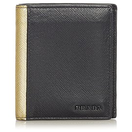 Prada-Prada Black Saffiano Bifold Wallet-Black,Golden