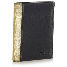Prada-Prada Black Saffiano Bifold Wallet-Black,Golden