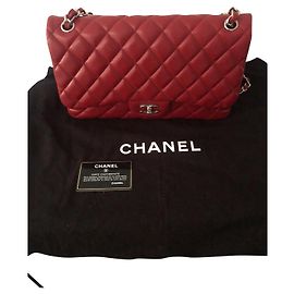 Chanel Jumbo Caviar Leather Handbag Red Red