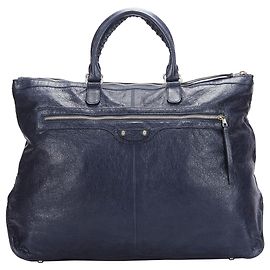Balenciaga Blaue Motocross-Leder-Reisetasche Blau Marineblau