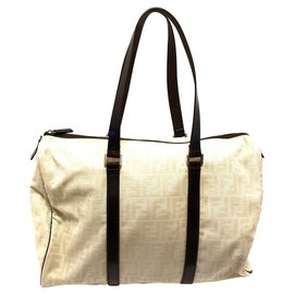 Fendi-Fendi Brown Zucca Canvas Travel Bag-Brown,Beige,Dark brown
