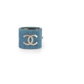 Chanel-Chanel Blue Denim CC Cuff Bracelet-Blue