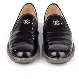 Chanel Patent calf leather CC Mocassin Loafer Espadrilles Black