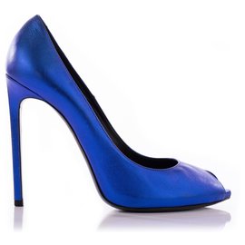 Saint Laurent-Zapatos de salón peeptoe metálicos azules de Saint Laurent-Azul,Azul marino