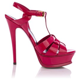Saint Laurent-Saint Laurent Tribute Patent Leather Sandals-Pink