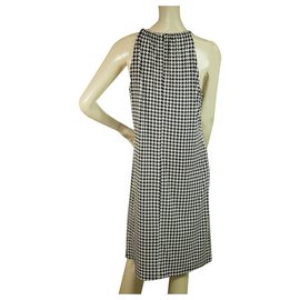 Michael Kors-Michael Kors Black & White Check Gold Tone Choker Halter Neckline Dress-Black,White