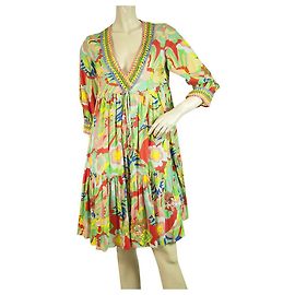 Twin Set Simona Barbieri Baumwolle Kaftan Stil Blumen Sommerkleid - Größe S Mehrfarben