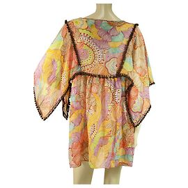 Milly Cabana Baumwolle Seide Geblümter Kaftan Vertuschen Strand Minikleid oder Top S Mehrfarben