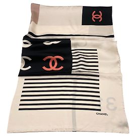 Lenço maxi CHANEL 2021 Ecru Preto Bege Fora de branco