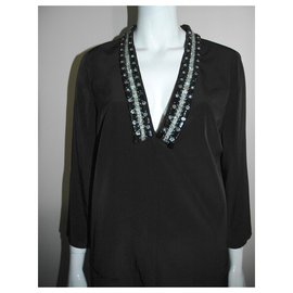 Autre Marque-Bejewelled mid length kaftan dress-Black,Silvery