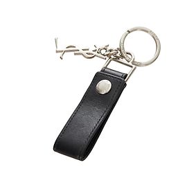 Yves Saint Laurent YSL Black Logo Key Ring Preto Prata