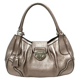 Bolsa de ombro de couro Prada Brown Sound Lock Marrom Bronze